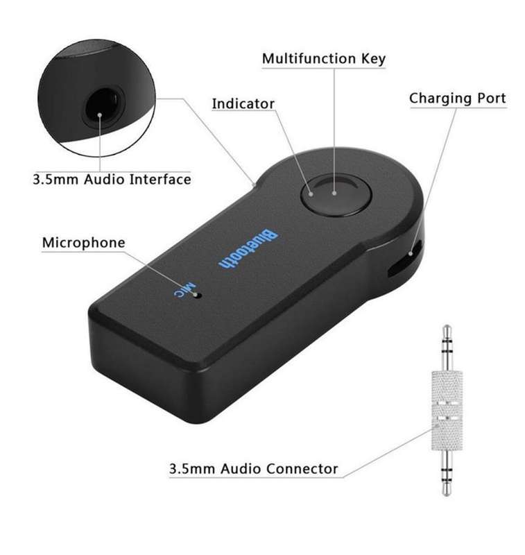 Cell N Tech Wireless Stereo Audio Music Receiver 3.5mm Handsfree Car AUX