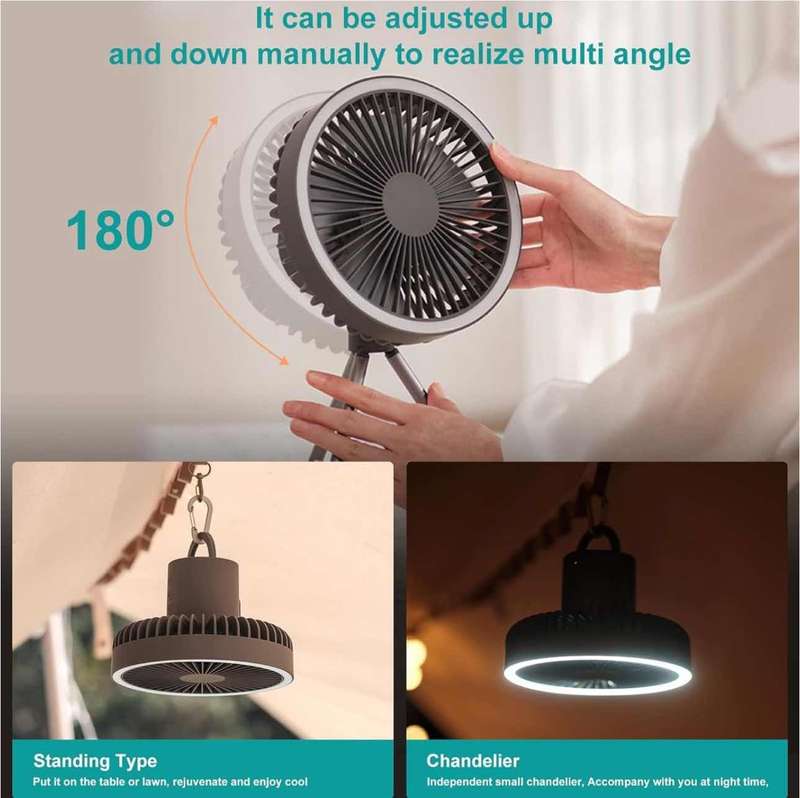 Outdoor Rechargeable Portable Fan with LED Light + Remote + Stand -4000mah