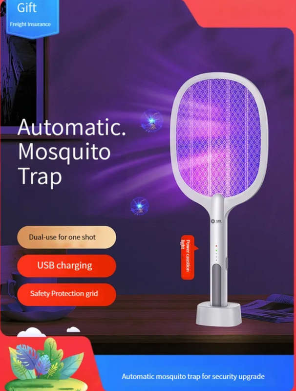 USB Rechargeable Dual-Use Mosquito Swatter Fly Bug Killer Lamp