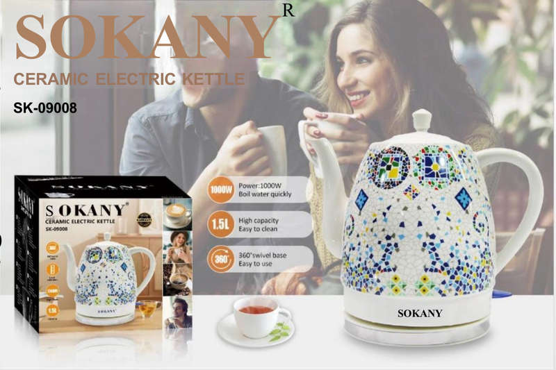SOKANY CERAMIC ELECTRIC KETTLE 1000W 1.5L