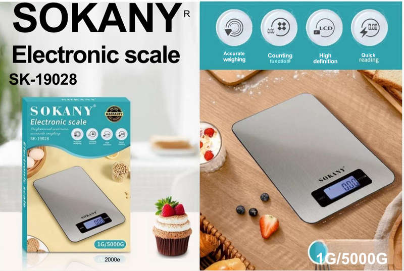 SOKANY  Digital Kitchen Scale 1g-5kg - Kitchen Tool for Meal Prep