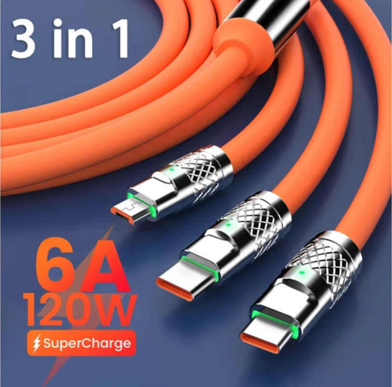 3in1 Super Fast 120w USB Charger Cable Compatible with iPhone Samsung Android