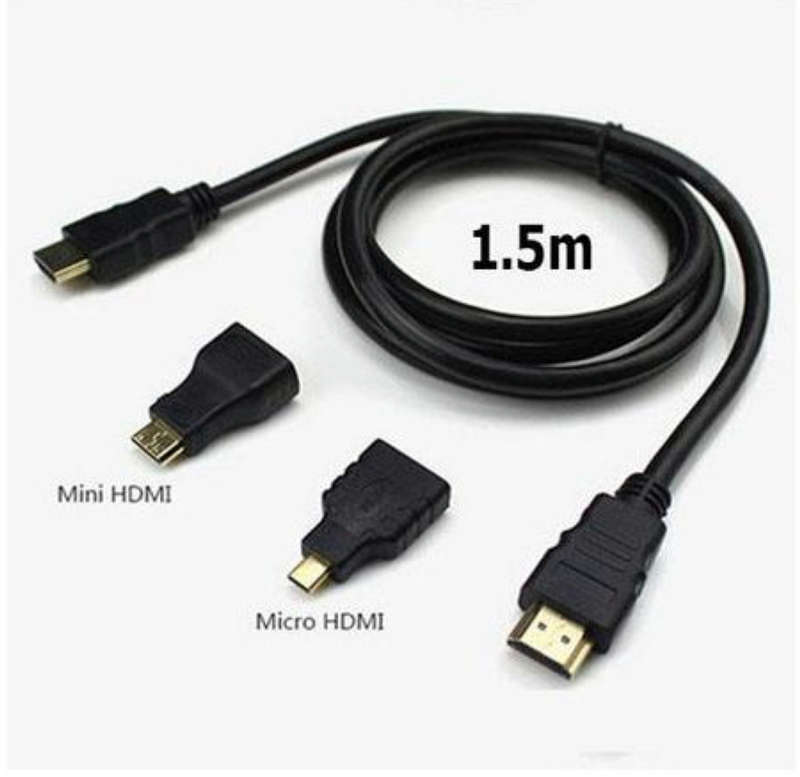 3 in 1 HDMI To HDMI Cable with Mini & Micro Adaptors Kit-1.5 Meter