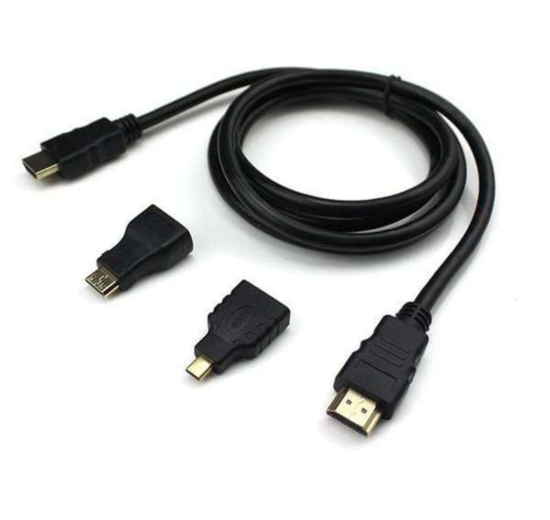 3 in 1 HDMI To HDMI Cable with Mini & Micro Adaptors Kit-1.5 Meter
