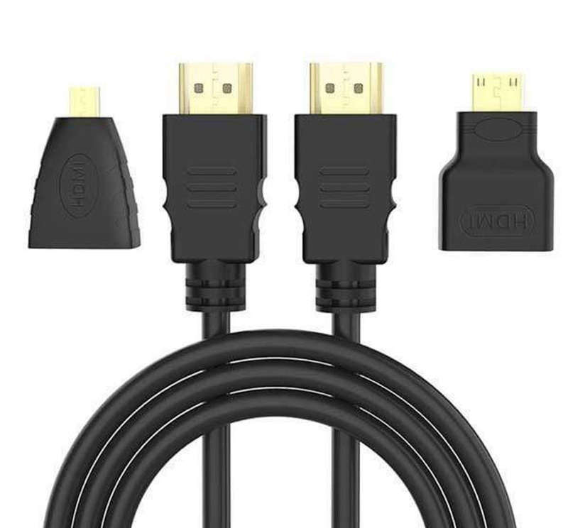 3 in 1 HDMI To HDMI Cable with Mini & Micro Adaptors Kit-1.5 Meter