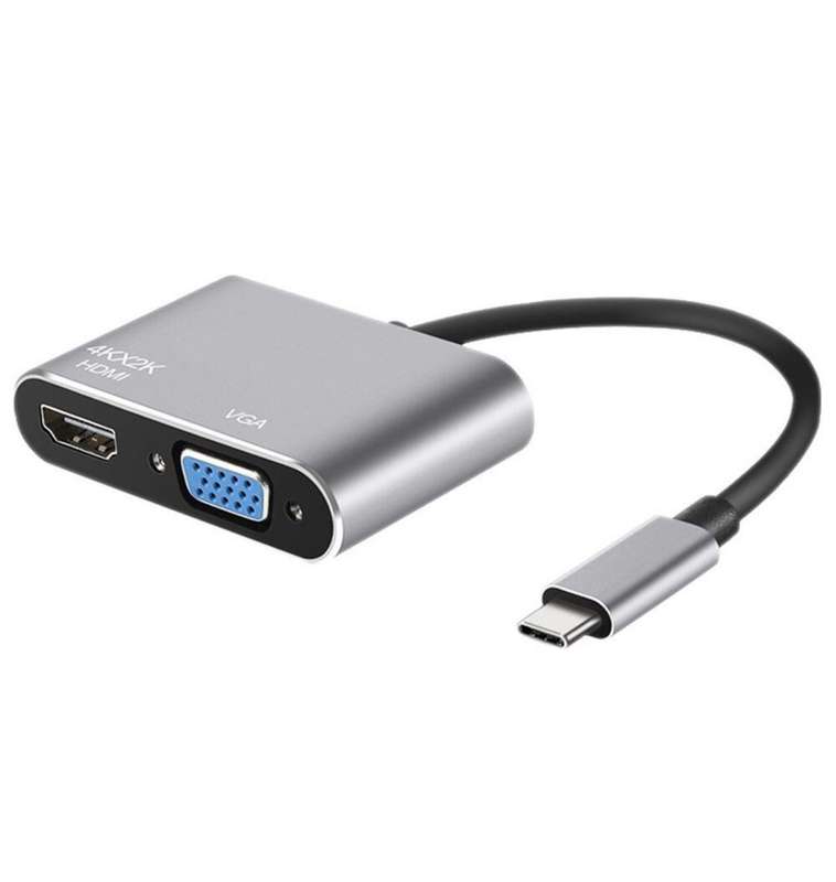 USB-C Adapter 4 in 1 USB- C to 4K-HDTV+VGA+USB3.0+USB-C PD Ports