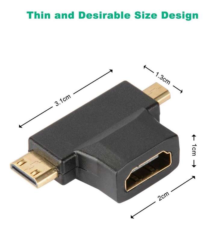 3 in 1 Mini + Micro Male HDMI to HDMI Female Adapter