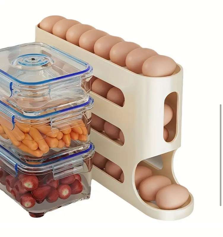 Automatic Rolling Egg Holder Storage Rack Large Capacity, Space-Saving