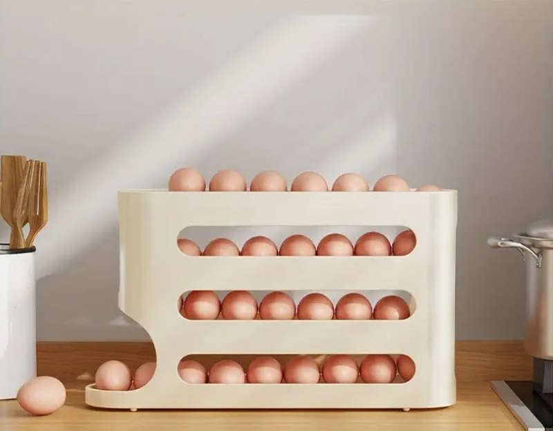 Automatic Rolling Egg Holder Storage Rack Large Capacity, Space-Saving