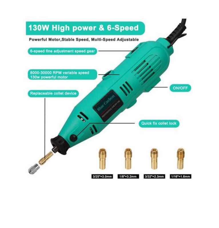 Blue Carbon Mini Tool Kit 130W Rotary Tool With Flexible Shaft set of 211
