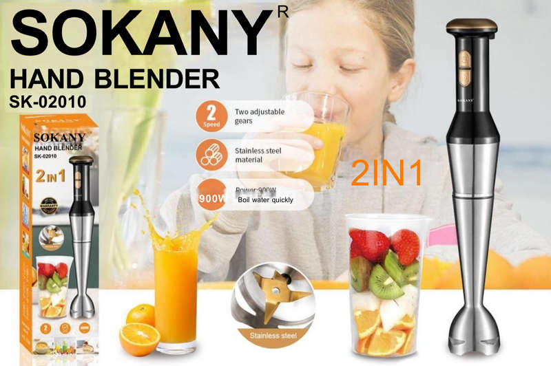 Sokany - 900W Stainless Steel Stick Blender 2 IN 1