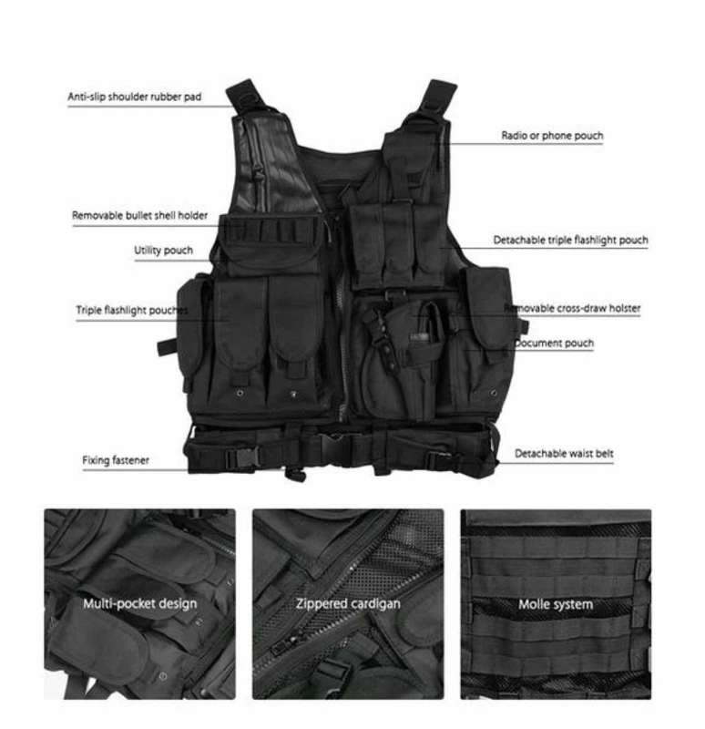 Breathable Tactical Vest with Numerous Pouches - Black