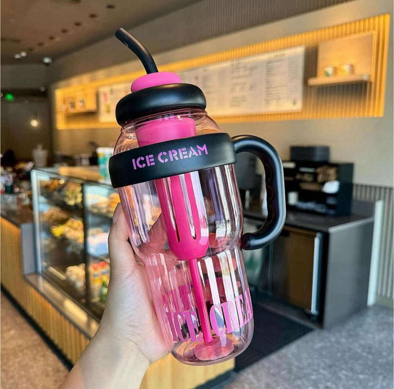 Portable Plastic Water& Icecream Bottle 1200ml With Tea Infuser Straw