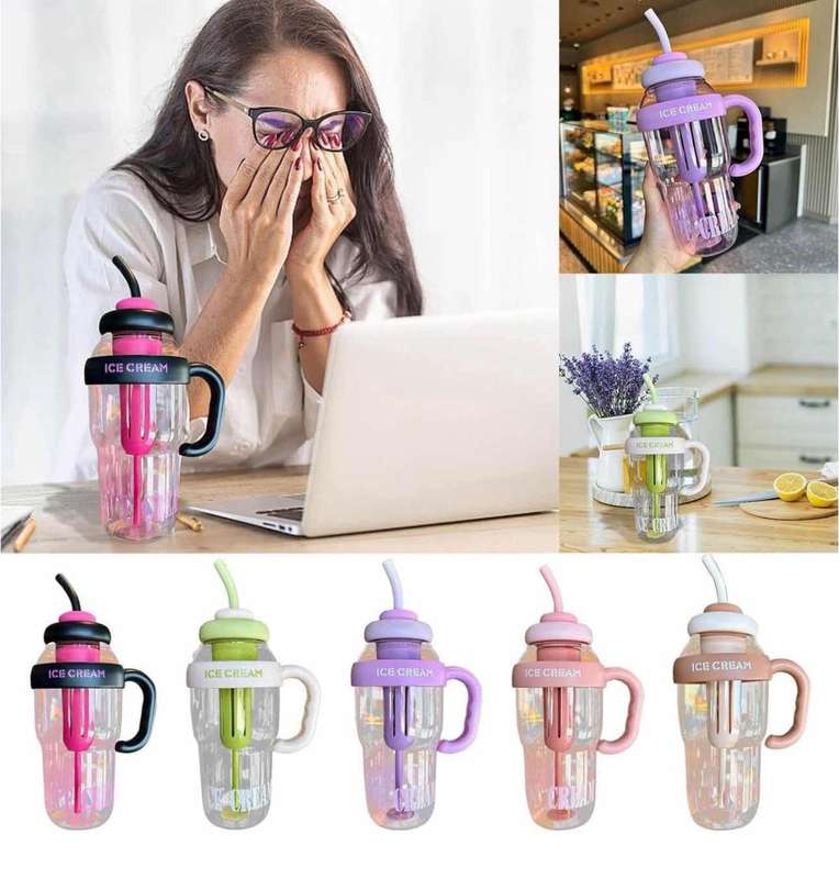 Portable Plastic Water& Icecream Bottle 1200ml With Tea Infuser Straw