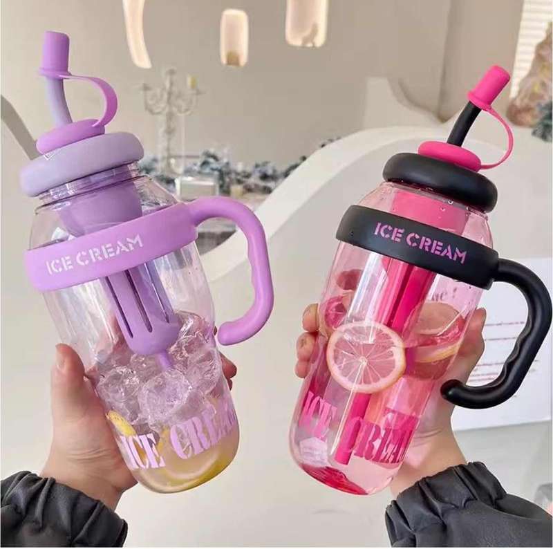 Portable Plastic Water& Icecream Bottle 1200ml With Tea Infuser Straw