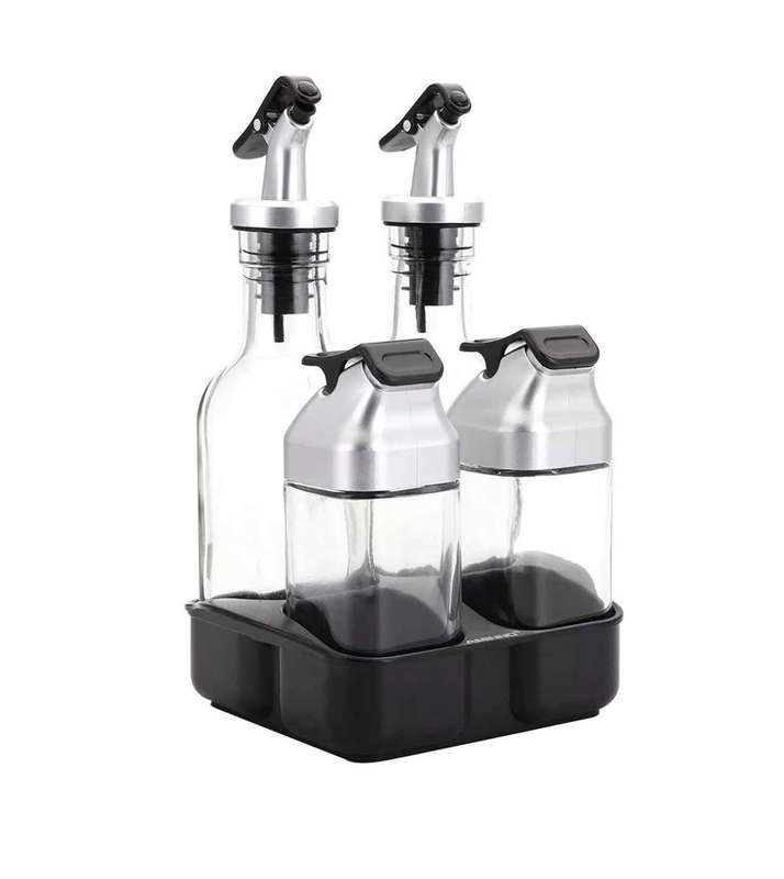 4 Piece Tabletop Seasoning Container Set Condiment Bottle with Holder