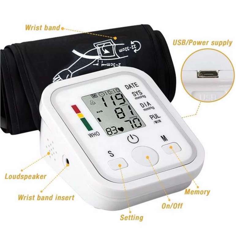 Digital Blood Pressure Monitor Upper Arm Automatic BP Machine Pulse Meter