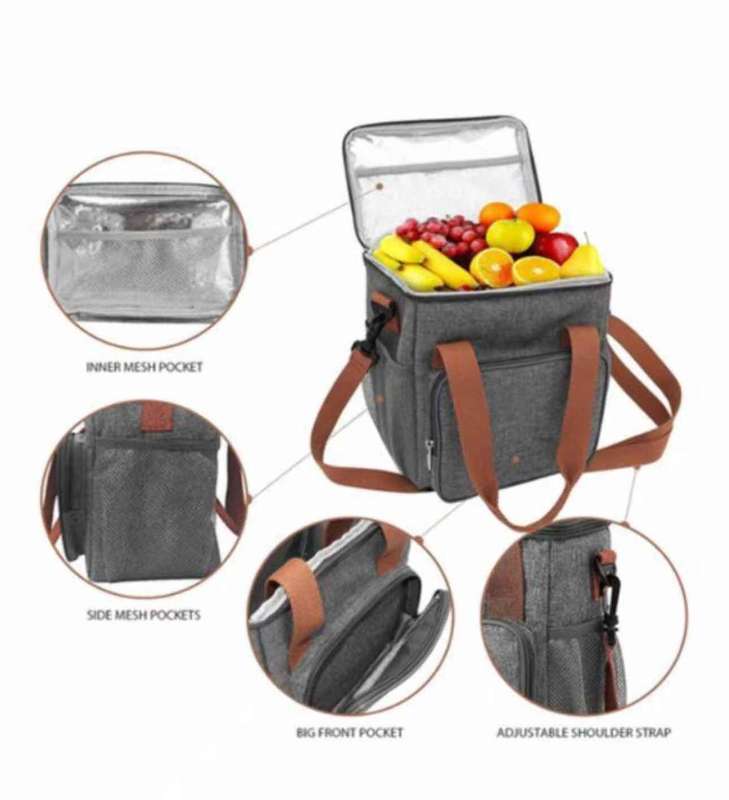 Insulated Leakproof Lunch Bag with Shoulder Strap and 3 Compartments Grey