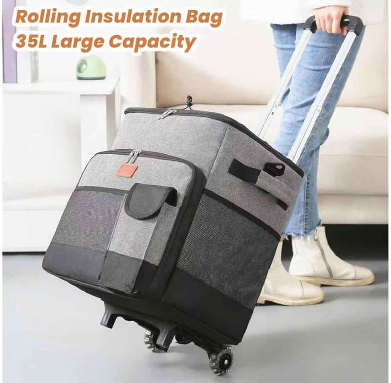 Foldable Insulated Trolley With Wheels Picnic Keep Warm Cooler Bento Bag