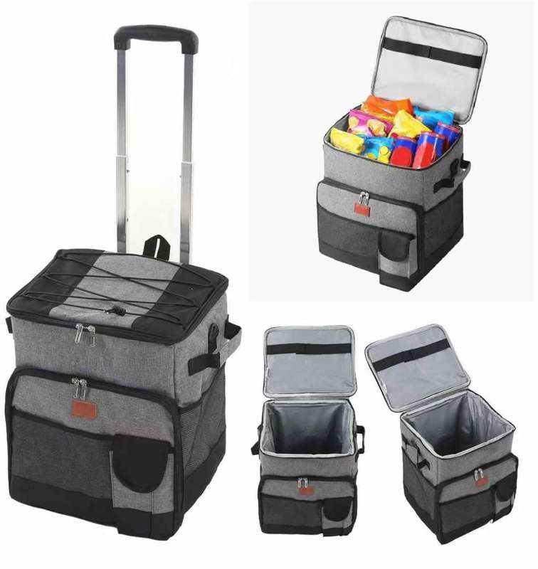 Foldable Insulated Trolley With Wheels Picnic Keep Warm Cooler Bento Bag