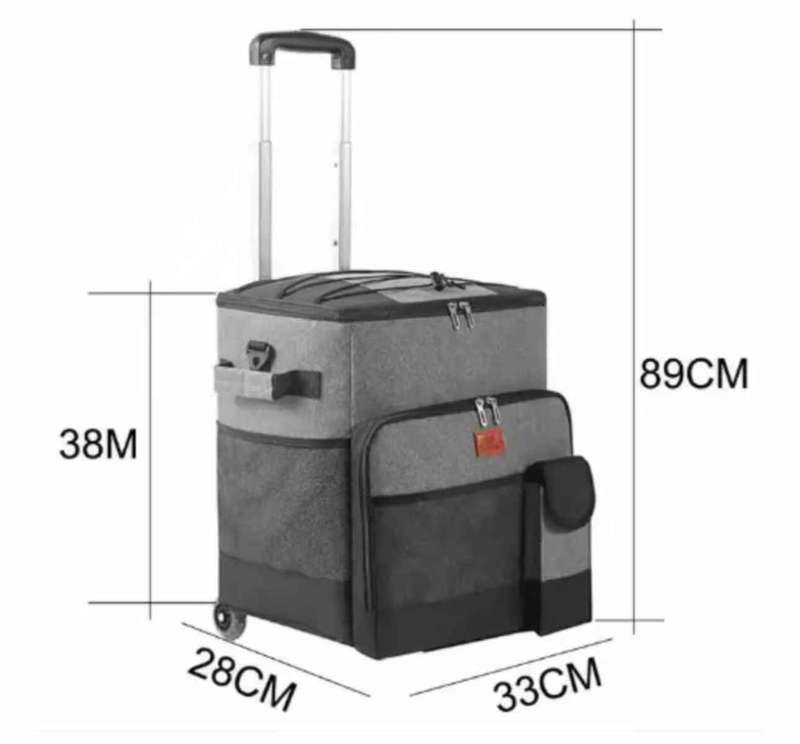 Foldable Insulated Trolley With Wheels Picnic Keep Warm Cooler Bento Bag