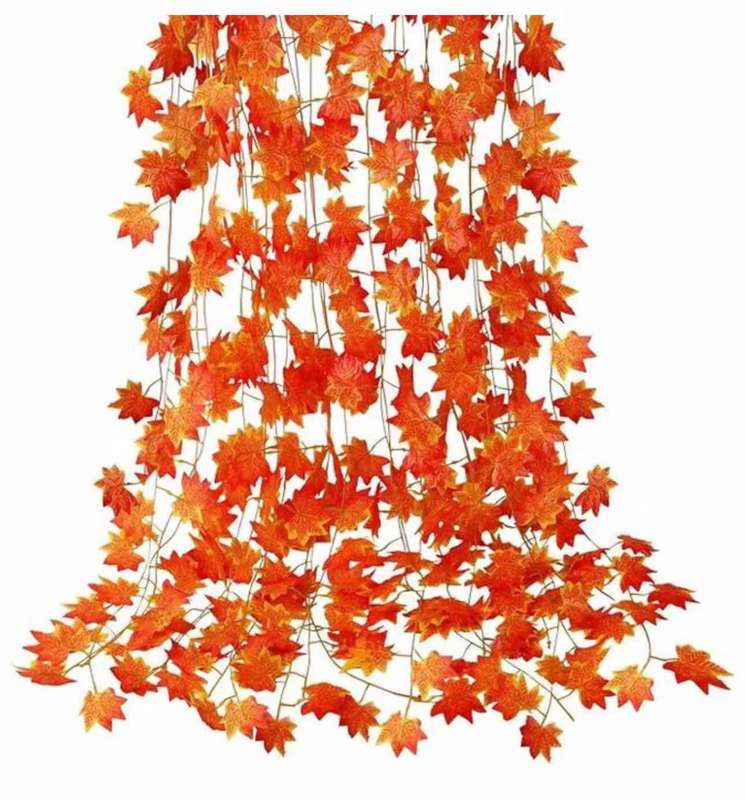 12 Strands  Artificial Vines Orange Fall Maple Leaves