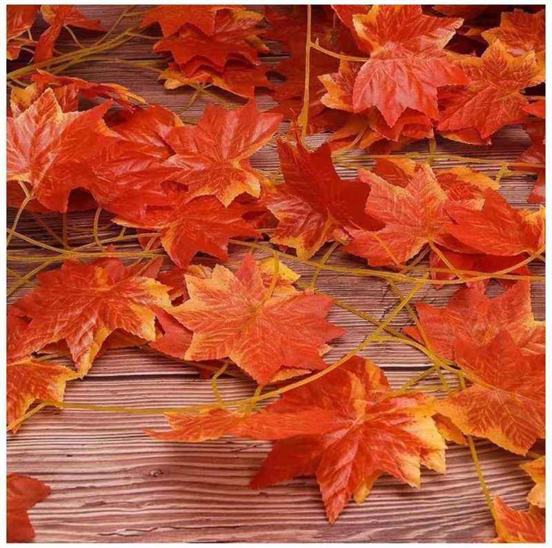 12 Strands  Artificial Vines Orange Fall Maple Leaves