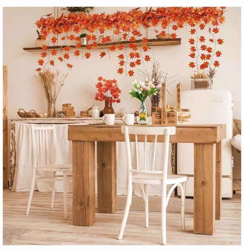 12 Strands  Artificial Vines Orange Fall Maple Leaves