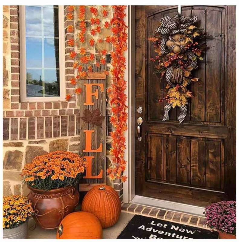 12 Strands  Artificial Vines Orange Fall Maple Leaves