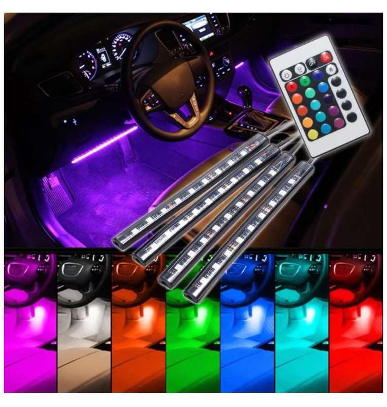 RGB Car Atmosphere Strip Light with Wireless Remote Control 12 x 4 LED