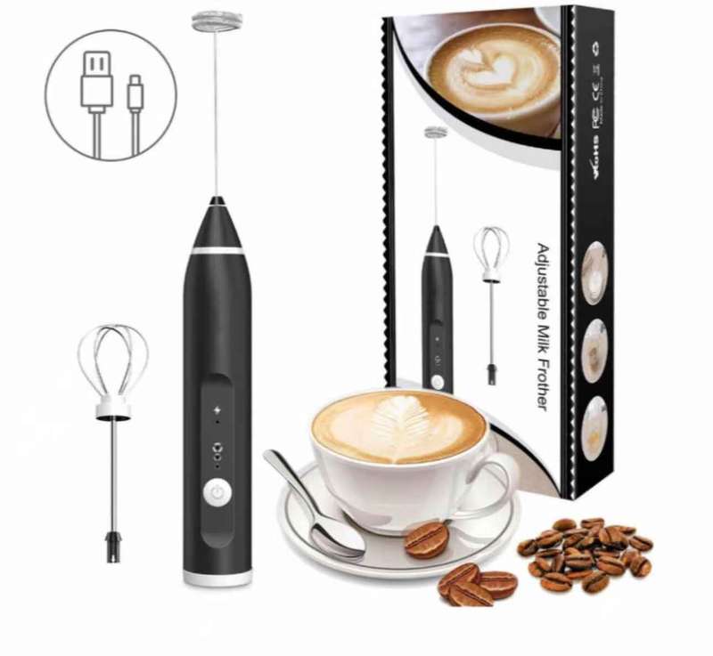 USB Rechargeable Electric Milk Frother With Double Whisk