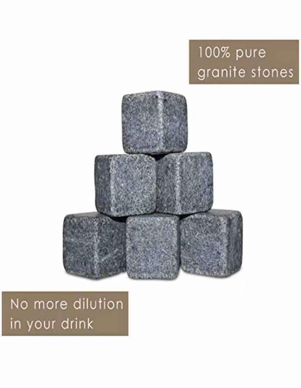 9 Pcs Of Unique Granite Ice Cube Stones In Wooden Box & Bag For Whiskey