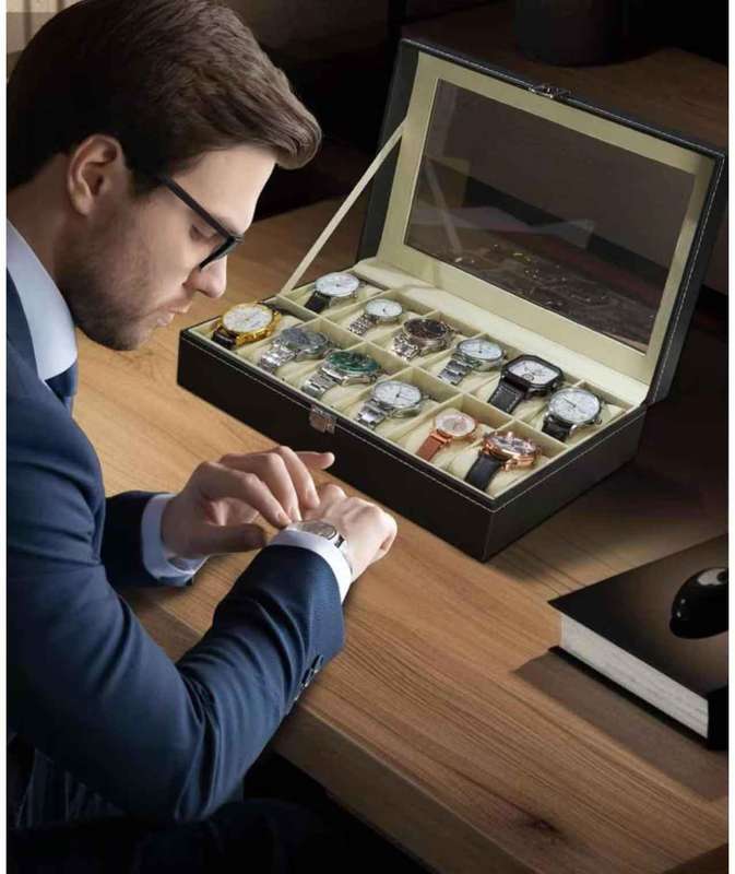 12 Slots - Leather Watch Storage Case/Visual Jewelry Storage Case