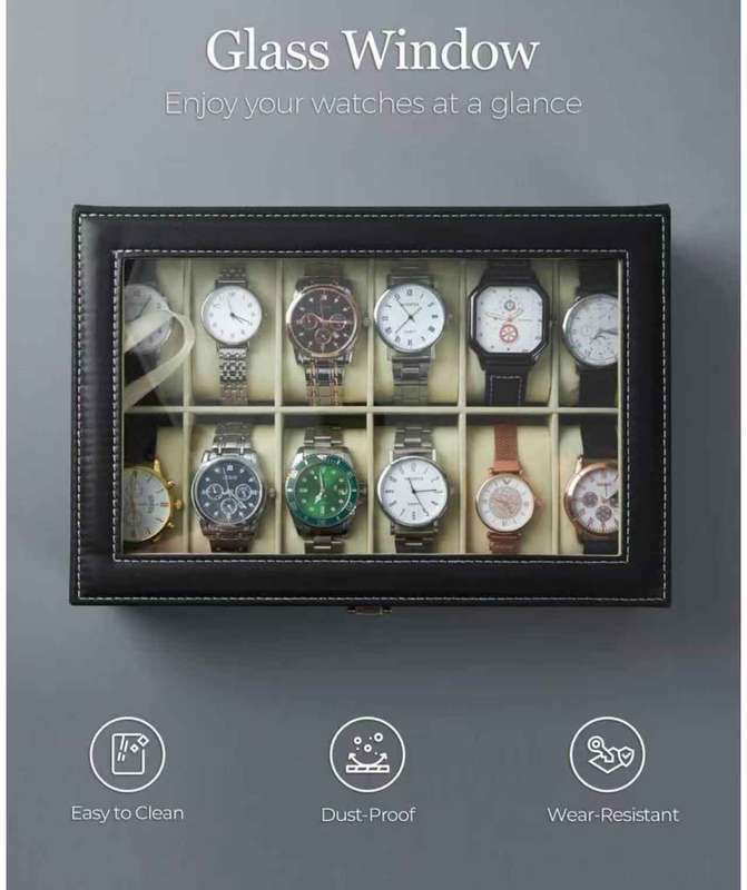 12 Slots - Leather Watch Storage Case/Visual Jewelry Storage Case