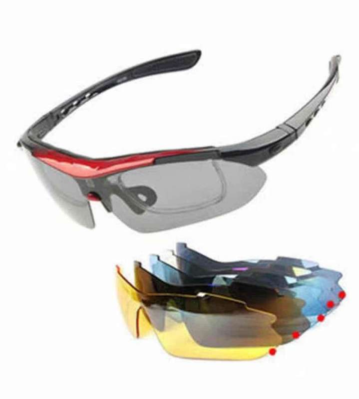 Sports Goggle Sunglasses with 5 Interchangeable Lenses Black