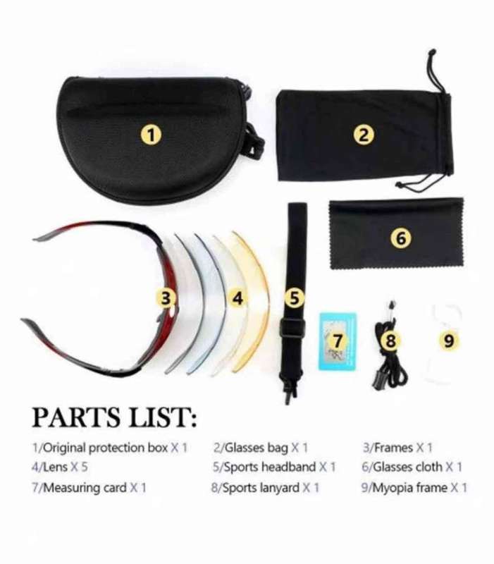 Sports Goggle Sunglasses with 5 Interchangeable Lenses Black