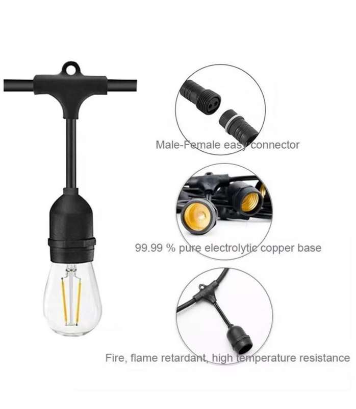 Outdoor String Light Fitting - 7.5m x 12 E27 Lamp Holder