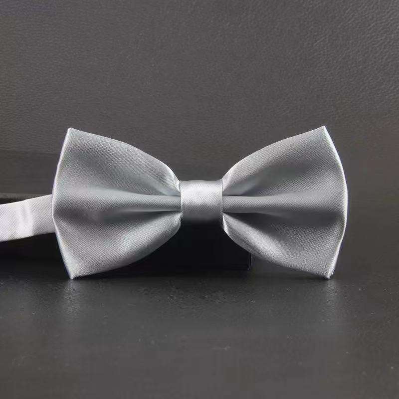 Plain Satin Bow Tie - Gray