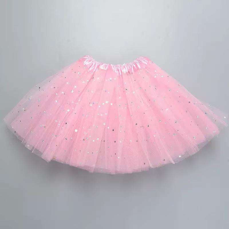 glitter Women's Tutu Skirt  Classic Elastic Mini Tulle Ballet Skirt for Party 40CM-Pink
