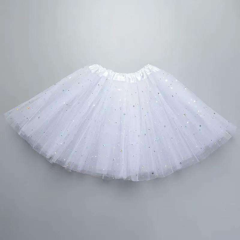 glitter Women's Tutu Skirt  Classic Elastic Mini Tulle Ballet Skirt for Party 40CM-White