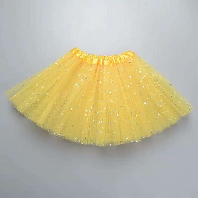 glitter Women's Tutu Skirt  Classic Elastic Mini Tulle Ballet Skirt for Party 40CM-Yellow