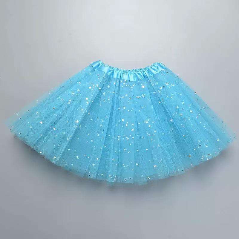 glitter Women's Tutu Skirt  Classic Elastic Mini Tulle Ballet Skirt for Party 30CM-Blue
