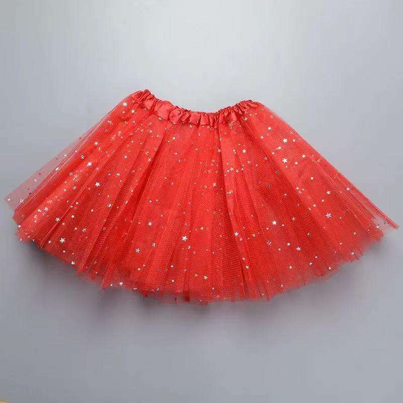 glitter Women's Tutu Skirt  Classic Elastic Mini Tulle Ballet Skirt for Party 40CM-Red