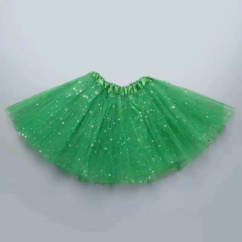 glitter Women's Tutu Skirt  Classic Elastic Mini Tulle Ballet Skirt for Party 30CM-Green