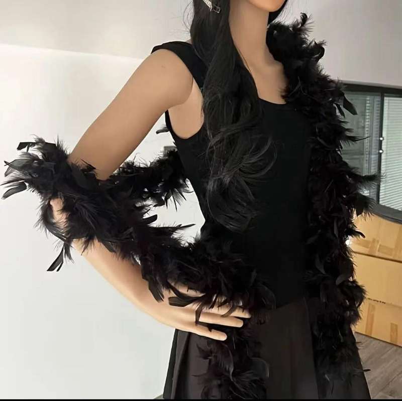 party Elegant Black Turkey Feather Boa-2M-Black