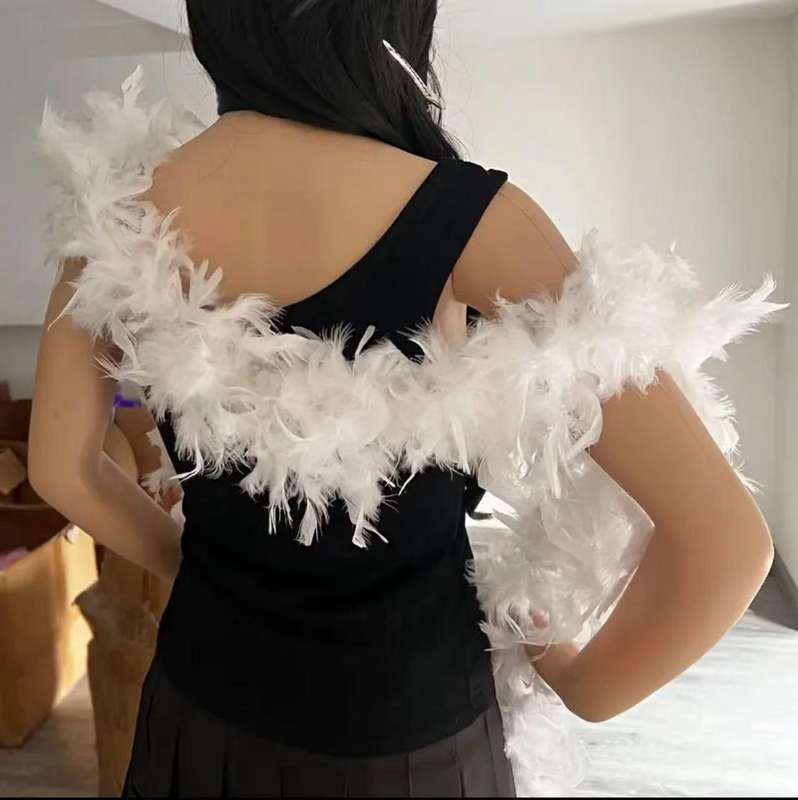 party Elegant Black Turkey Feather Boa-2M-White