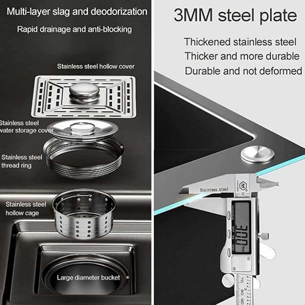 Modern All-In-One Stainless Steel Sink Combo Complete With Faucets - 75cm