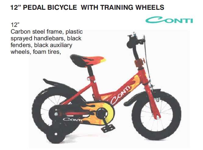 Conti 12" Bicycle - Training Wheels Included - Carbon Steel Frame