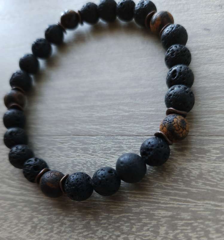 Tibetan Agate with Lava Rock and Tiger's Eye Bracelet - 8mm