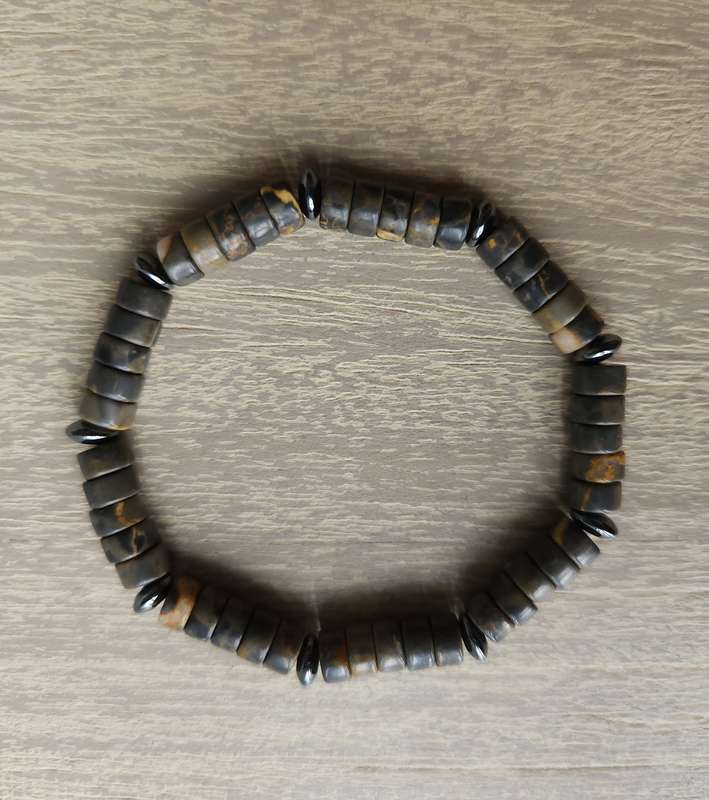 Coffee Jasper Stone & Hematite Bracelet - 3-4mm bead size